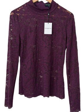 Generation Love Tyla Lace Mock Neck Sheer Floral Top Romantic Goth Eggplant L